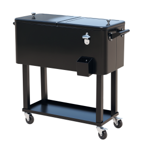 80 QT Rolling Cooling Bins Ice Chest on Wheels Outdoor Stand Up Drink Cooler Cart for Party, Black
