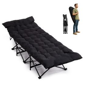 Folding Camping Cot Bed with Soft Pad, Portable Outdoor Cot, Adults Sleeping Bed for Home Office Nap Beach Travel, Black