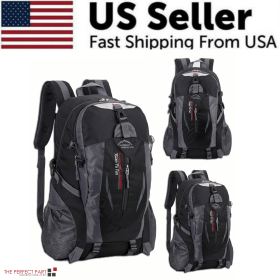 40L Men Women Travel Backpack Rucksack Camping Laptop Hiking School Book Bag USA (Color: Black)