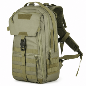 Tactical Backpack with Front Flap, Webbing and Zipper Pockets for Travel and Hiking (Color: OD Green)