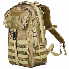 Tactical Backpack with Front Flap, Webbing and Zipper Pockets for Travel and Hiking (Color: camo)