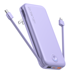 12000mAh Portable Power Bank with Built in Cables Mobile Phone Portable Charger Power Phone Charger Backup Battery for IPhone,Andriod Phone (Color: Purple)